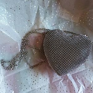 Crystal mesh heart mini crossbody purse small
